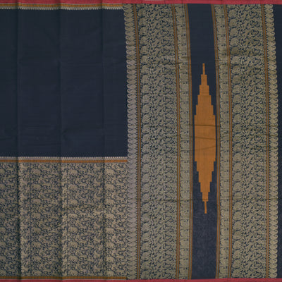 Navy Blue Kanchi Cotton Saree with Vanasingaram Design