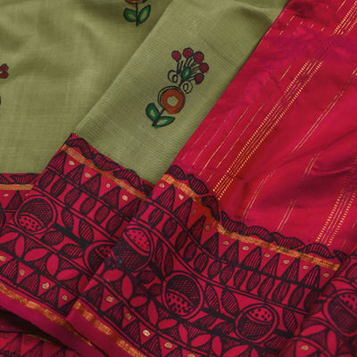 Elakkai Green Madhubani Kanchi Silk Saree