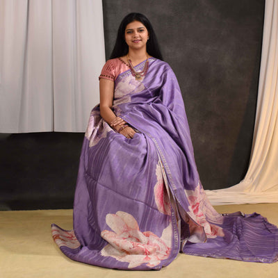 Lavender Chanderi Saree with Kantha Work Design