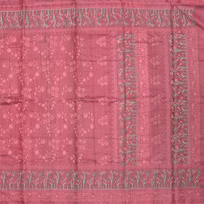 Pink Tussar Silk Saree with Flower Embroidery Design