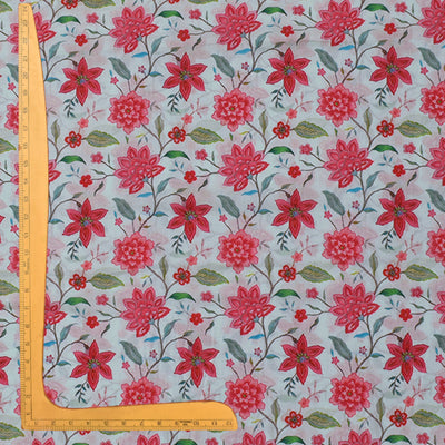 Baby Blue Maheshwari Silk Fabric with Floral Design