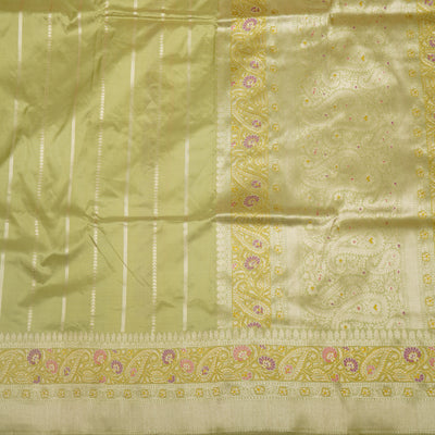 Elaichi Green Banarasi Silk Saree with Zari Stripes Design