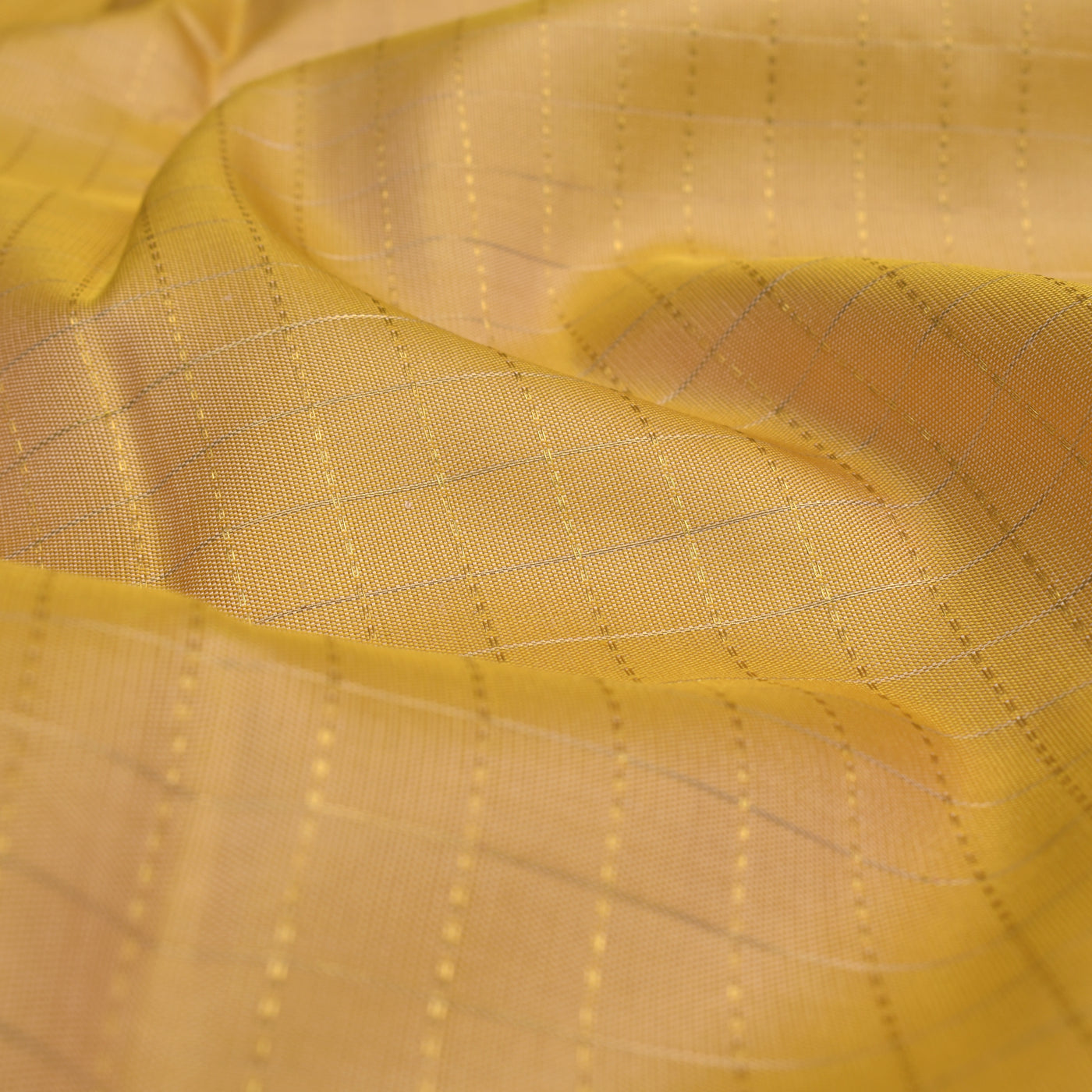 Mustard Kanchi Silk Fabric with Small Zari Checks Design