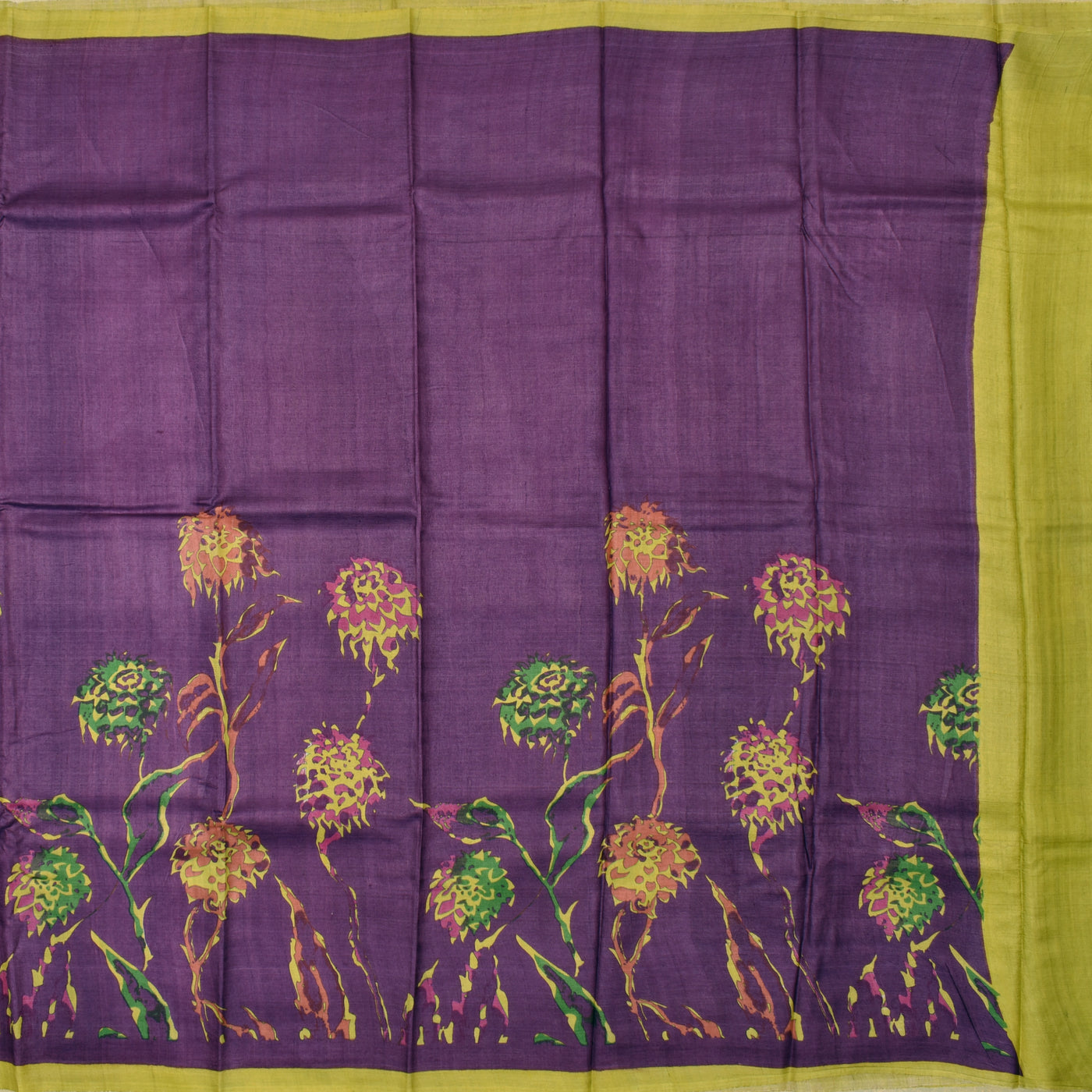 Violet Tussar Silk Saree with Floral Print Design
