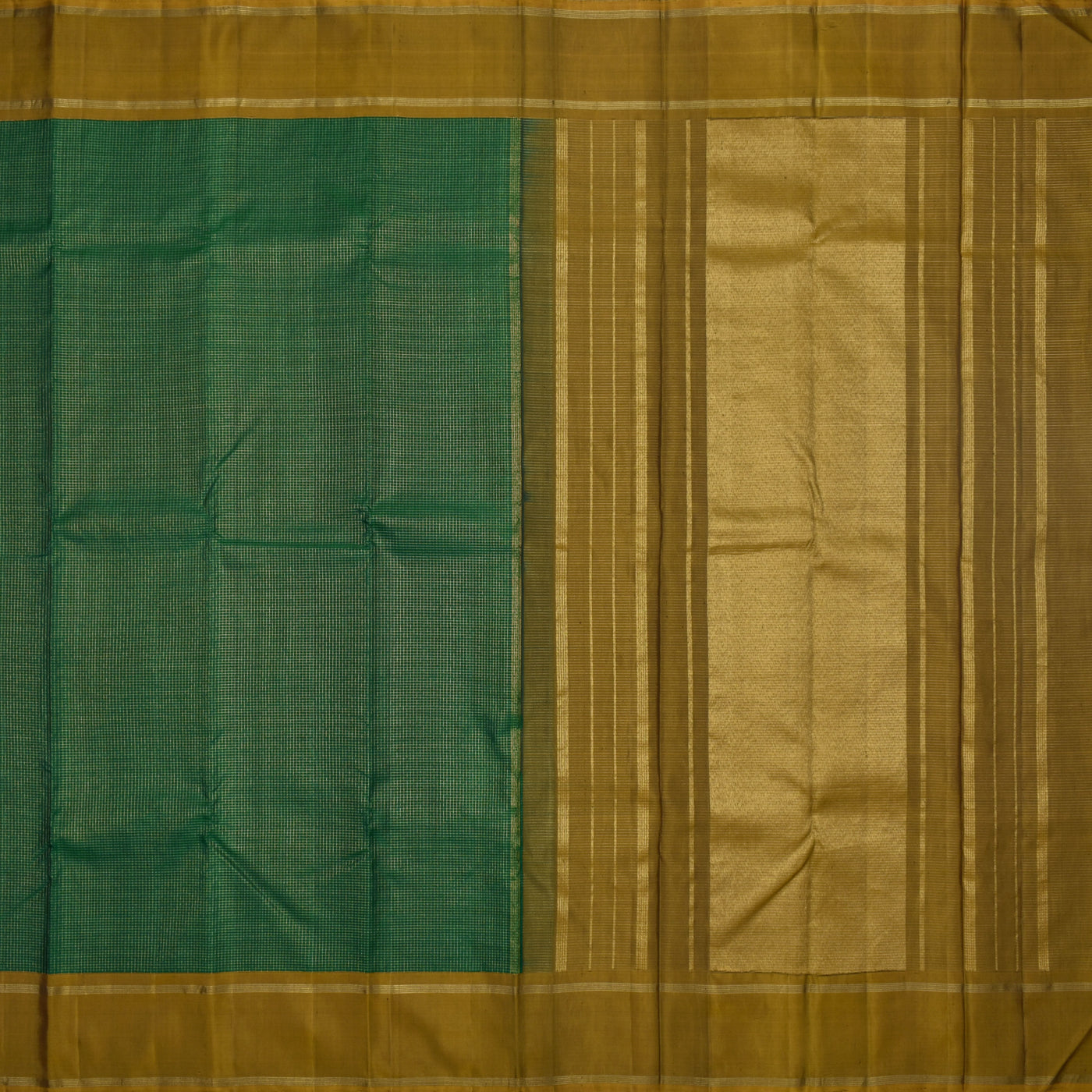 Bottle Green Kanchi Silk Saree with Small Zari Checks Design