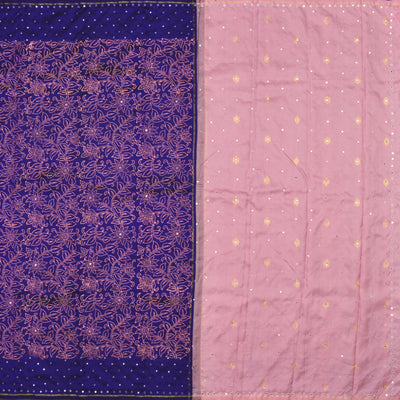 Ms Blue Printed Kanchi Silk Saree with Floral Print and Mirror Work Design