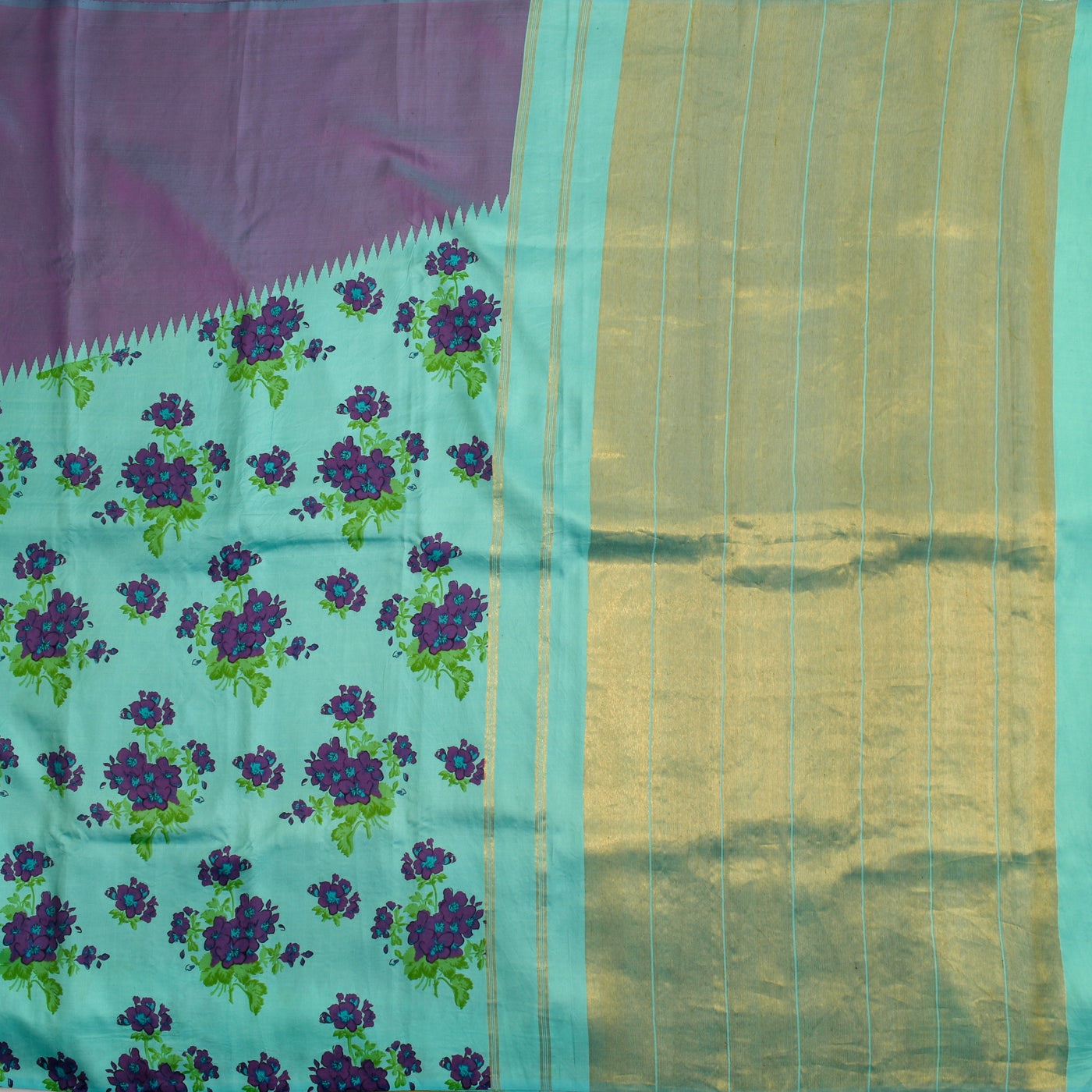 Rexona Blue Printed Kanchi Silk Saree with Floral Printed Design