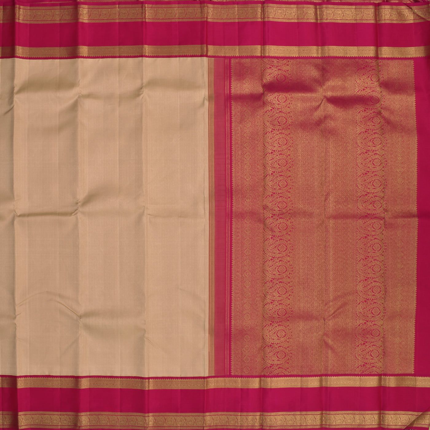 Beige Kanchipuram Silk Saree with Muthu Seer Lines Design