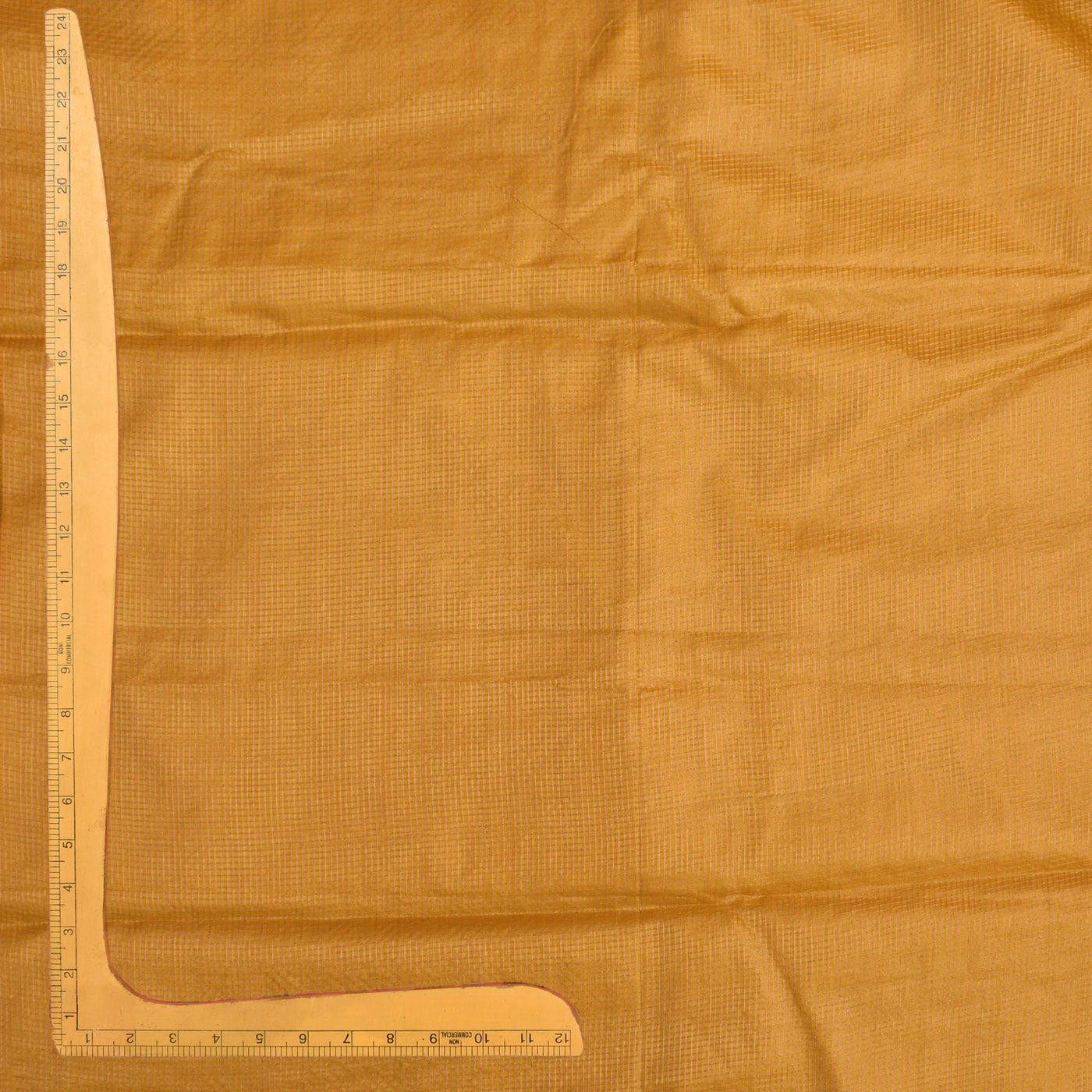 Mustard Tussar Silk Fabric with Small Zari Checks Design