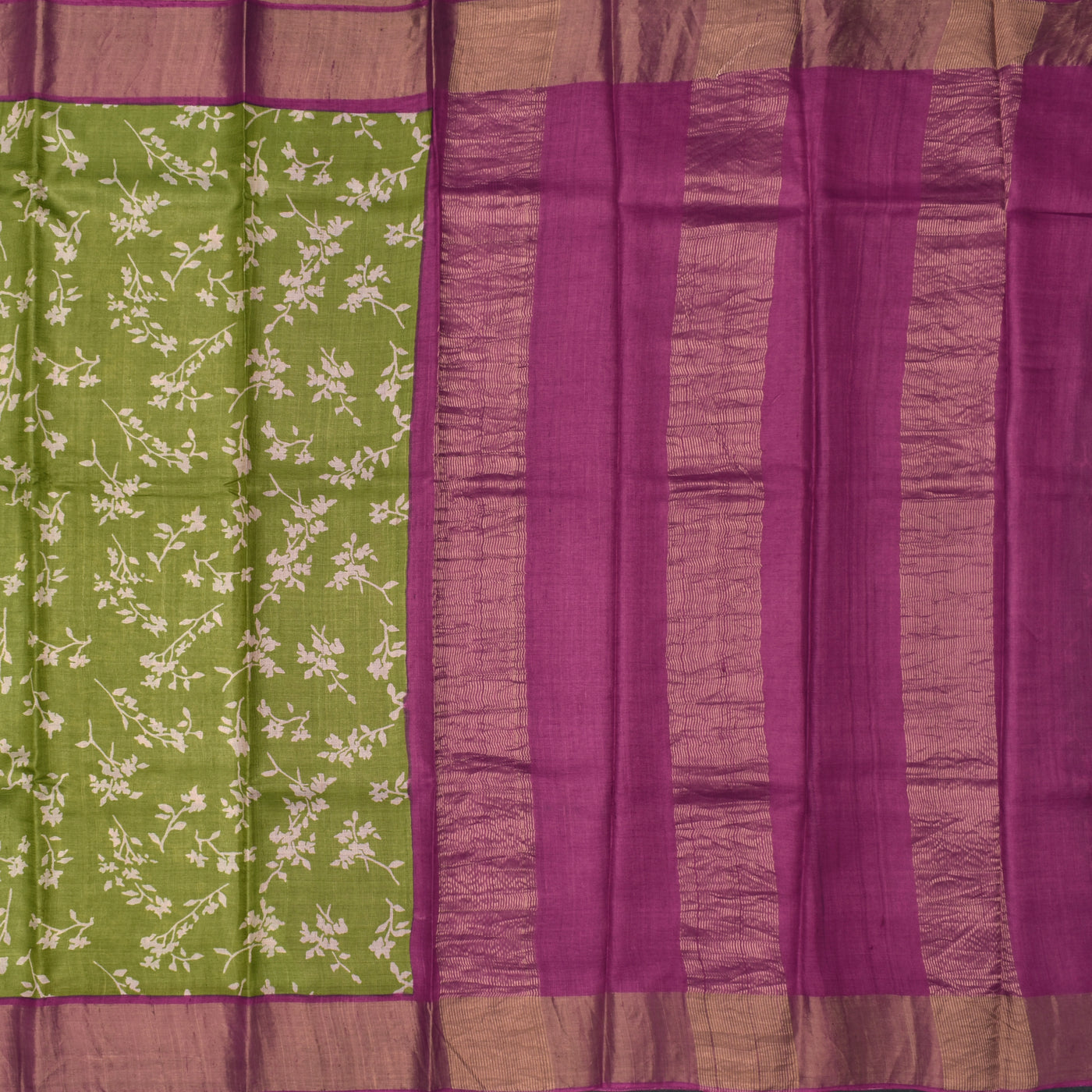 Samagha Green Tussar Silk Saree with Floral Printed Design