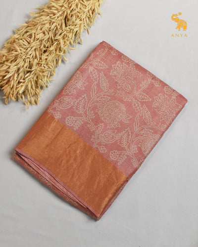 Onion Pink Tussar Silk Saree with Creeper Design