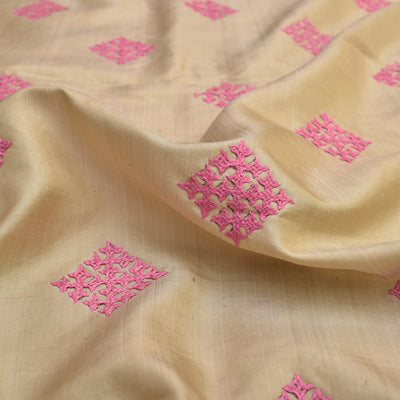 Off White Kanchi Silk Kutch Embroidery Fabric