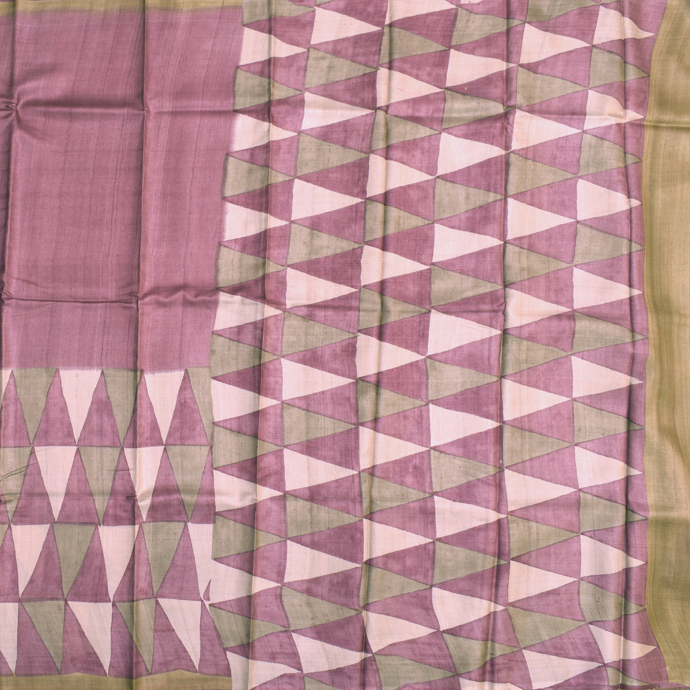 Onion Pink Tussar Silk Saree with Triangle Print Design