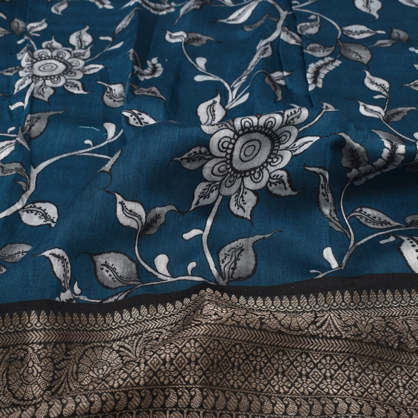 Blue Chanderi Fabric with Creeper Design