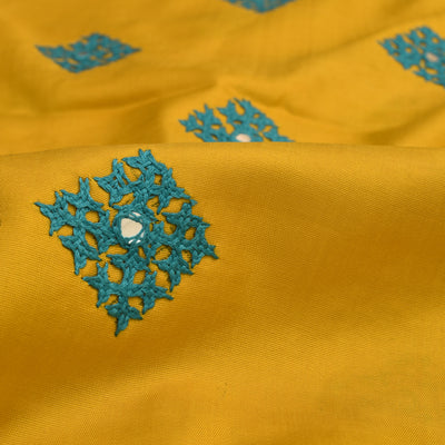 Oil Mustard Kanchi Silk Kutch Embroidery Fabric