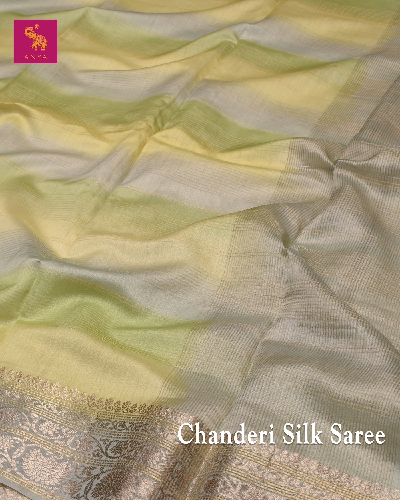 Baby Blue Chanderi Silk Saree with Zari Stripes Design