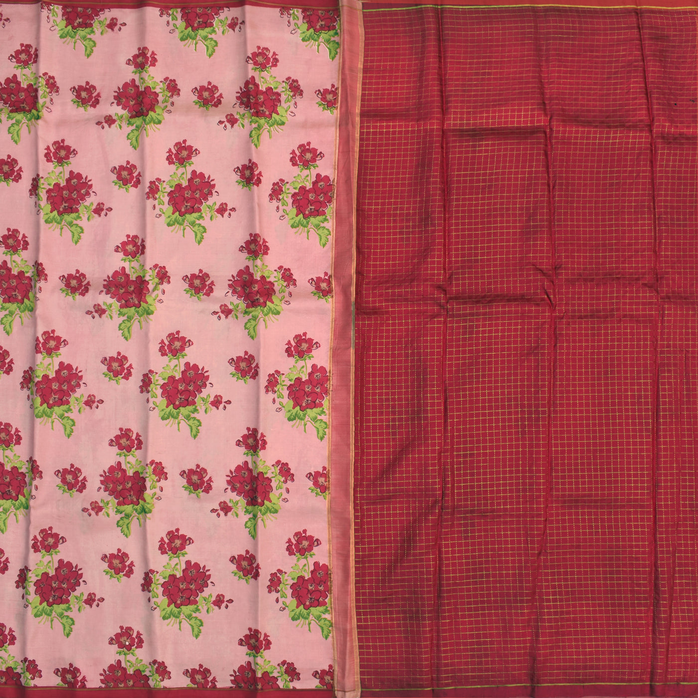 Onion Pink Printed Kanchi Silk Saree with Floral Printed Design