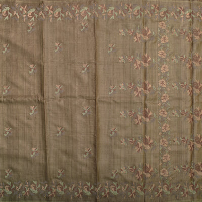 Beige Tussar Silk Saree with Embroidery Design
