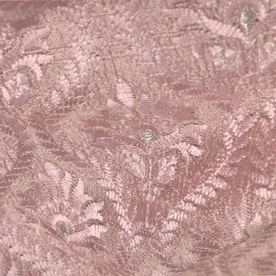 Onion Pink Embroidery Tussar Raw Silk Fabric