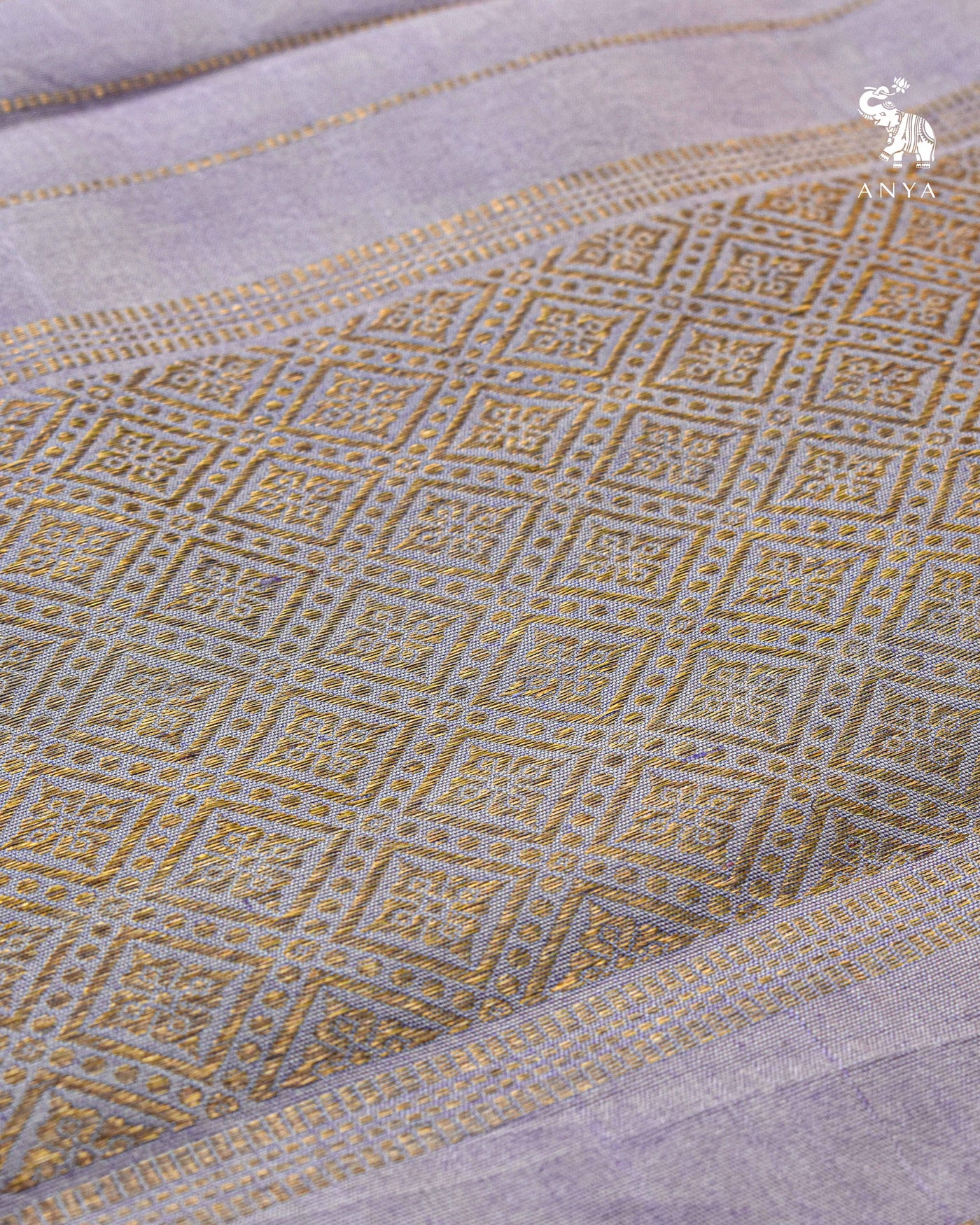 Lavender Printed Kanchi Silk Saree with Cut Work Design