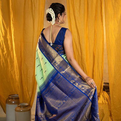 Pista Green Madhubani Kanchi Silk Saree