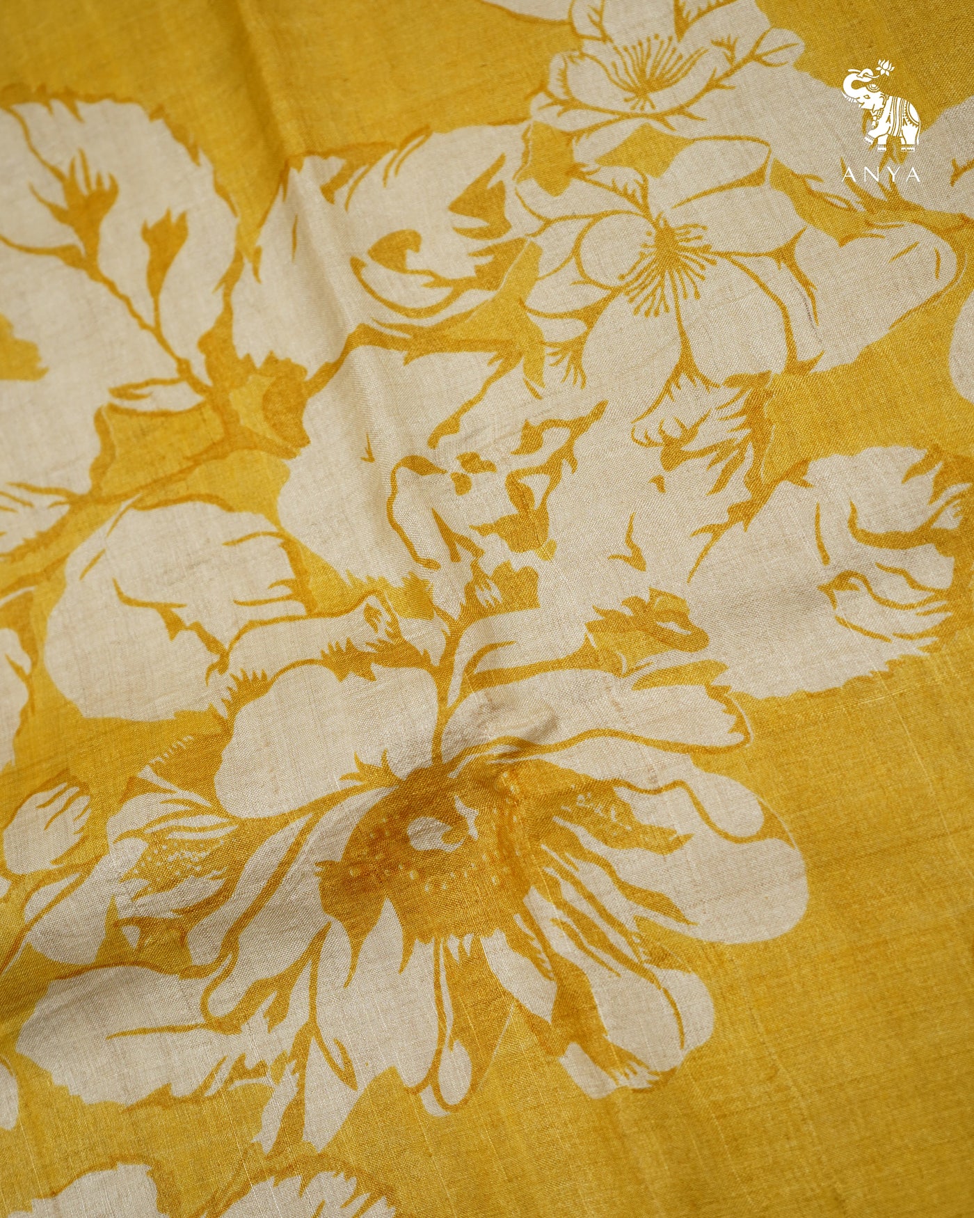 Mustard Tussar Silk Saree with Floral Printed Design