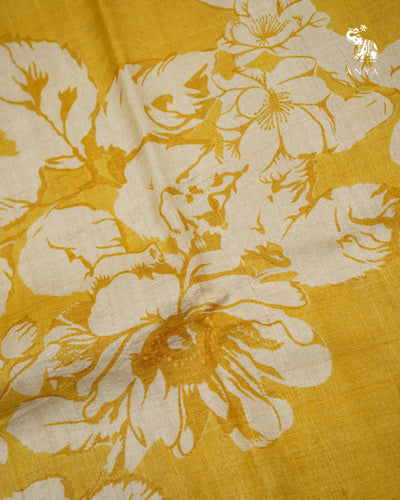 Mustard Tussar Silk Saree with Floral Printed Design