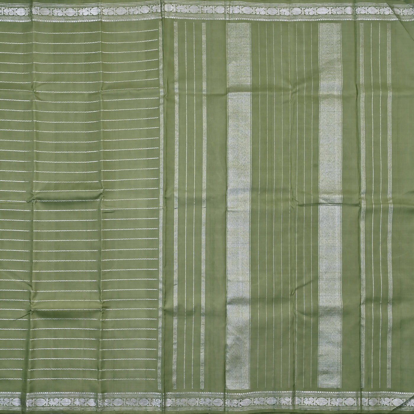 Olive Green Kanchipuram Silk Saree with Zari Neli Stripes Design