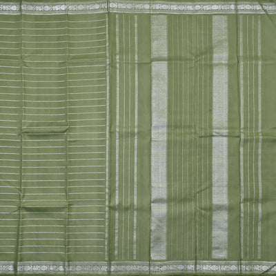 Olive Green Kanchipuram Silk Saree with Zari Neli Stripes Design