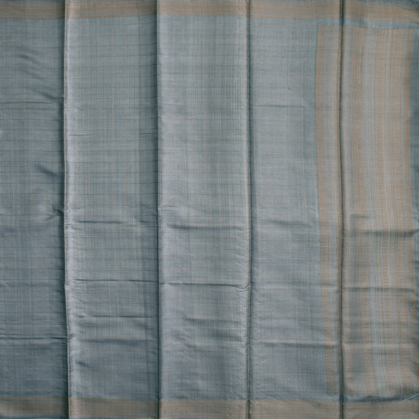 Grey Tussar Silk Saree with Thread Checks Design