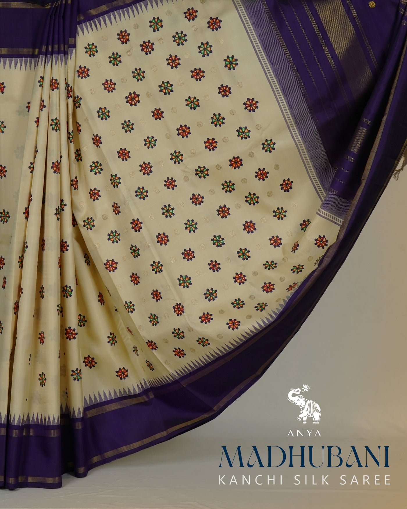 Off White Madhubani Kanchi Silk Saree