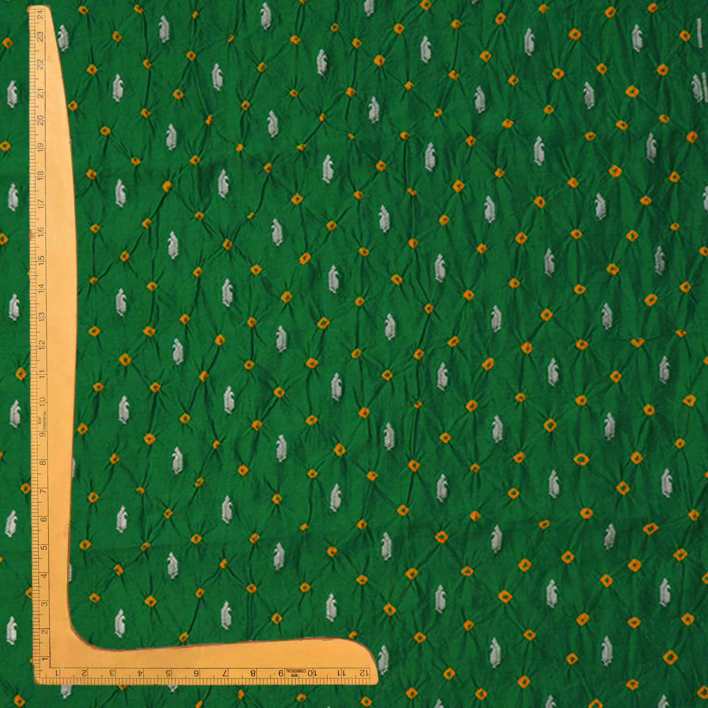 Alli Green Bandhani Silk Fabric with Small Zari Butta Design