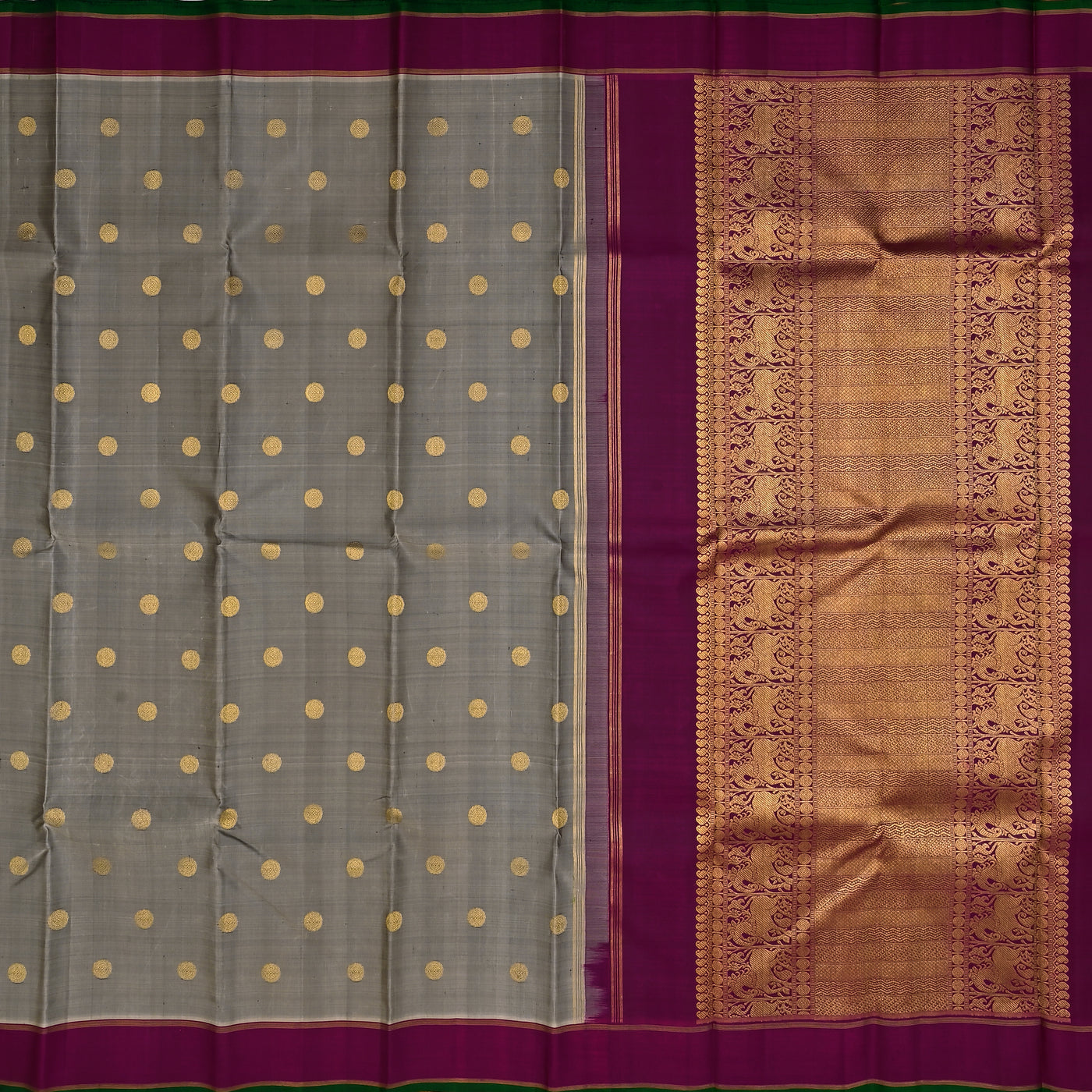 Grey Kanchipuram Silk Saree with Round Zari Butta Design
