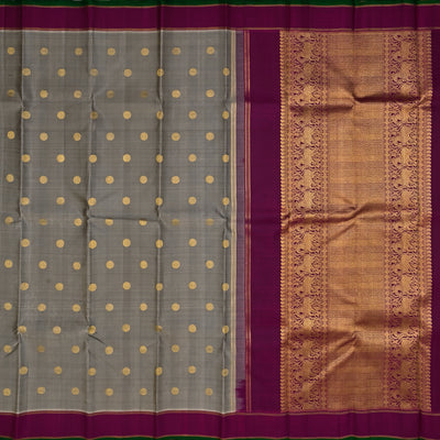 Grey Kanchipuram Silk Saree with Round Zari Butta Design
