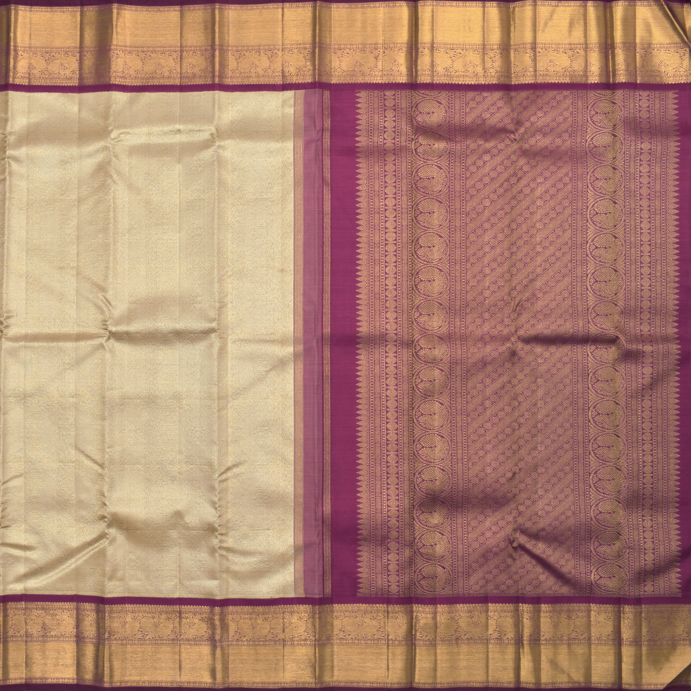 Off White Kanchipuram Silk Saree with Kolam Tissue Design