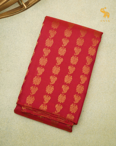 Arakku Red Kanchi Silk Fabric with Zari Butta Design
