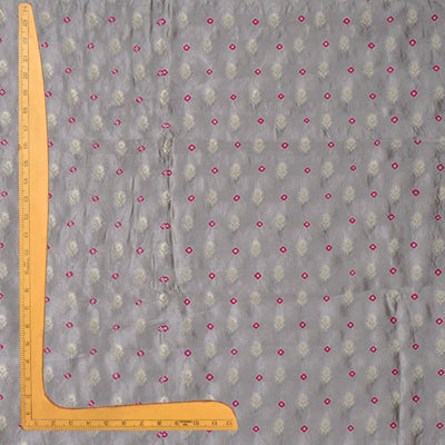 Grey Bandhani Silk Fabric with Small Zari Butta Design