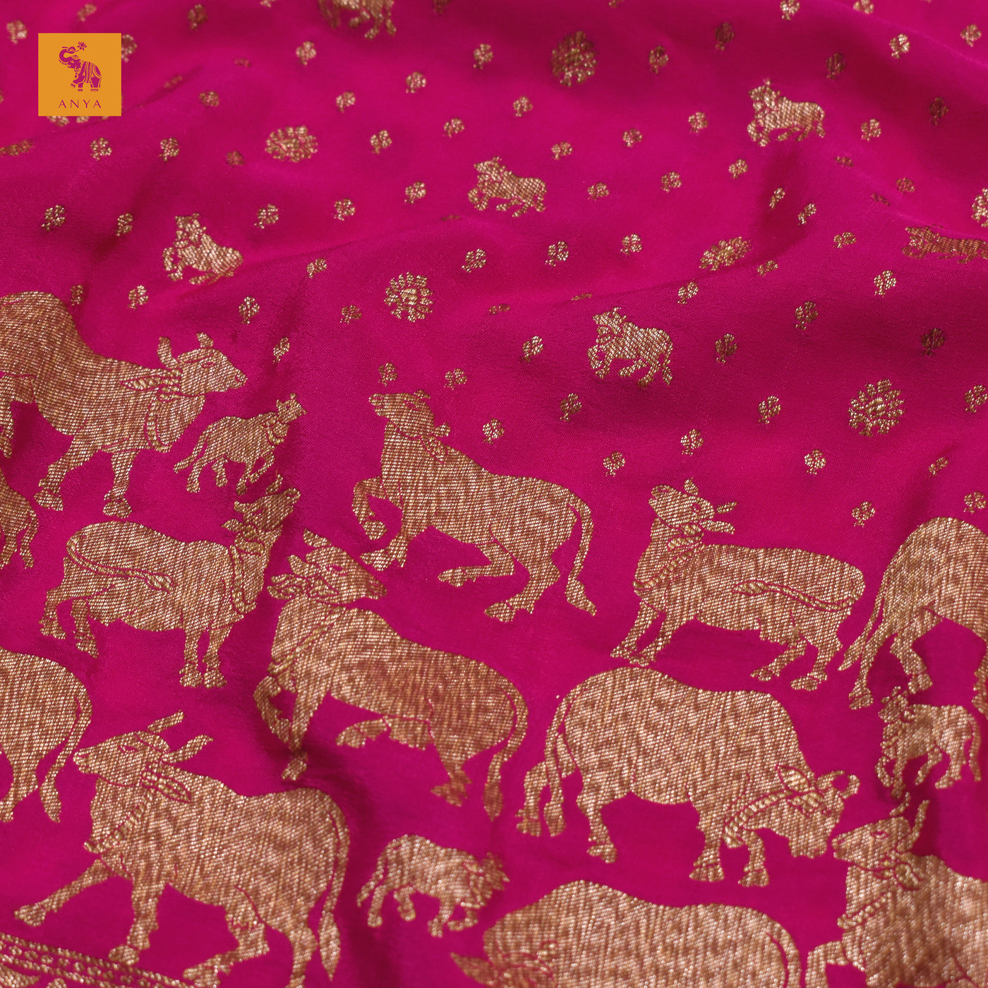 Rani Pink Georgette Banarasi Saree with Pichwai and Small Dots Zari Design