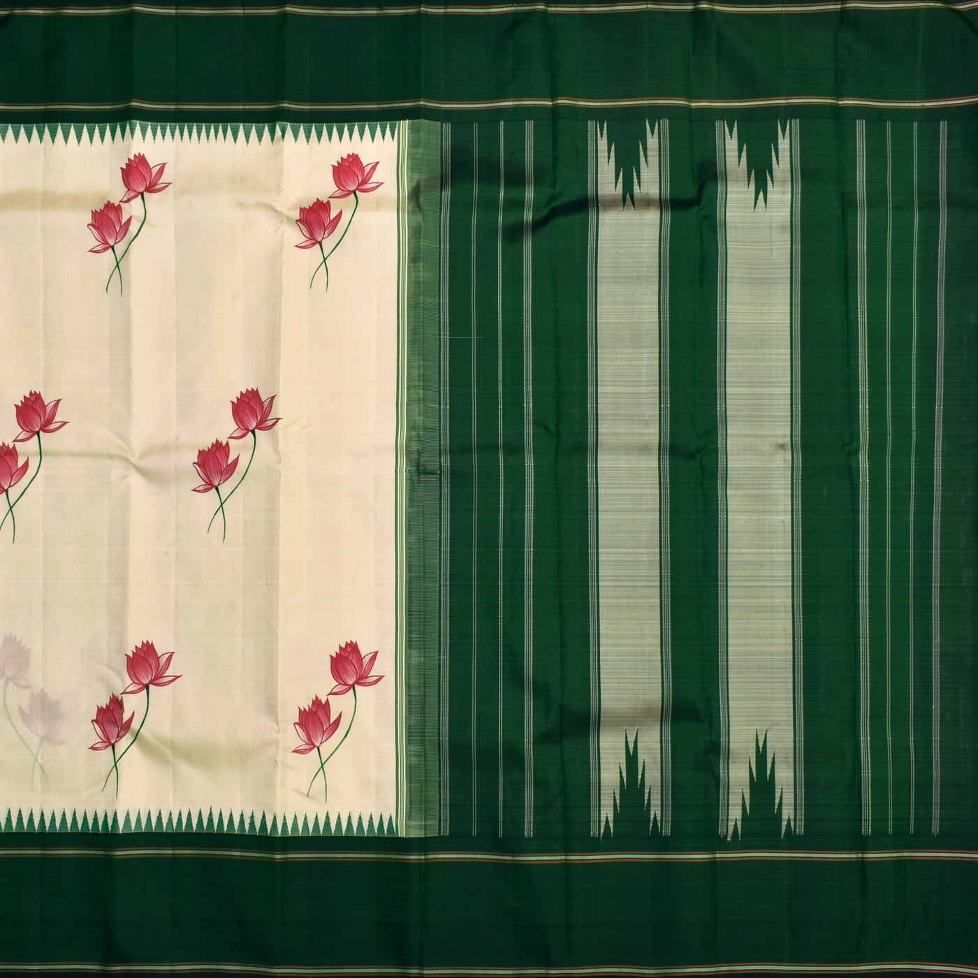 Off White Hand Painted Kanchi Silk Saree with Lotus Design