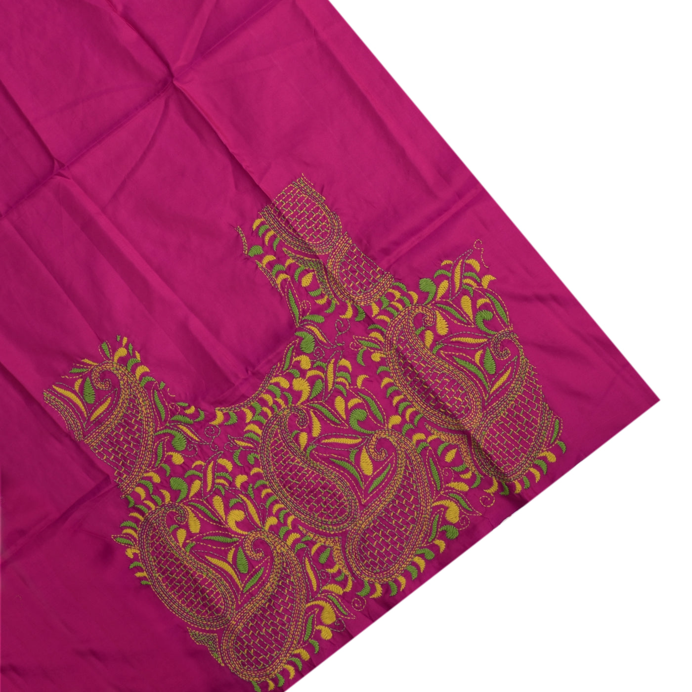 Off White Kanchi Silk Saree with Rani Pink Embroidery Blouse