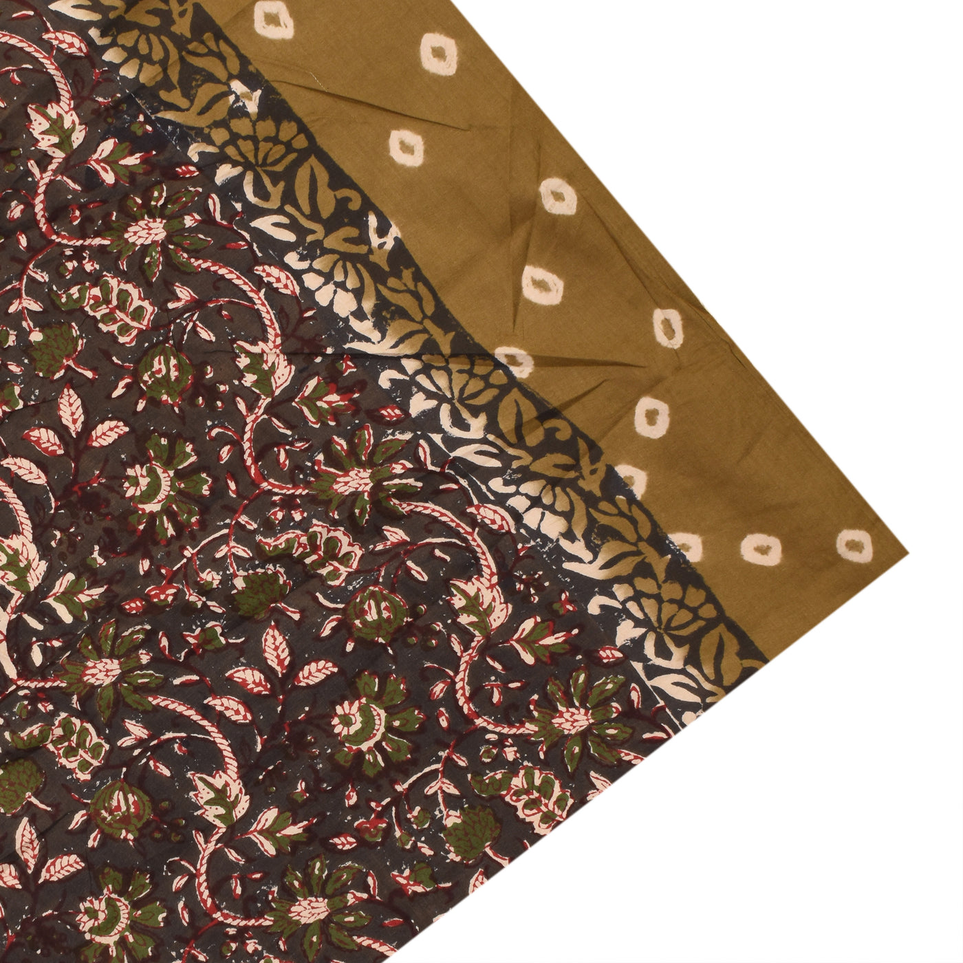 Olive Green Cotton Kota Saree with Bhandhini Print Design
