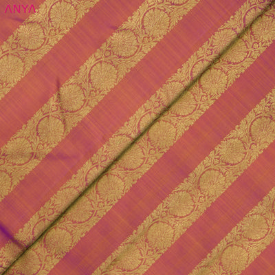 Peach Kanchi Silk Fabric with Kodi Creeper Design