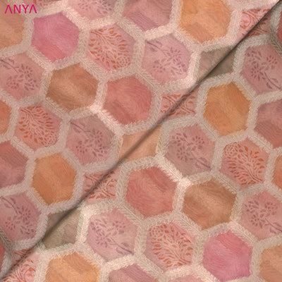 Baby Pink Organza Fabric with Diamond Leaf Design