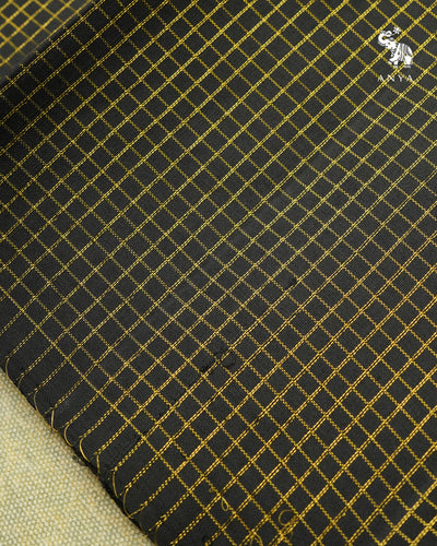 Black Kanchi Silk Fabric with Zari Checks Design