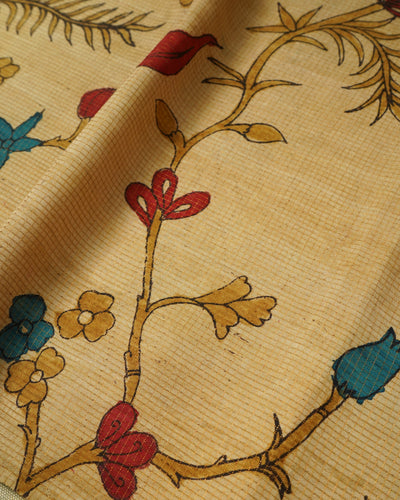 Off White Pen Kalamkari Kanchi Silk Saree