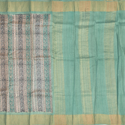 Apple Green Tussar Silk Saree with Stripes Design