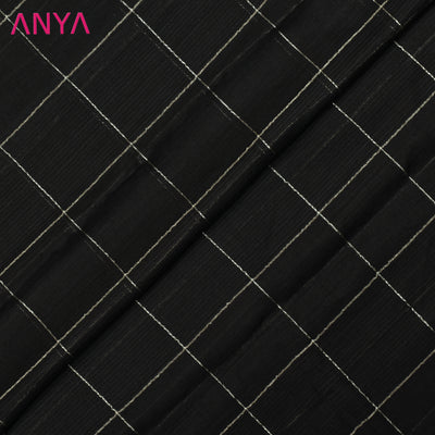 Black Matka Silk Fabric with Big Zari Checks Design