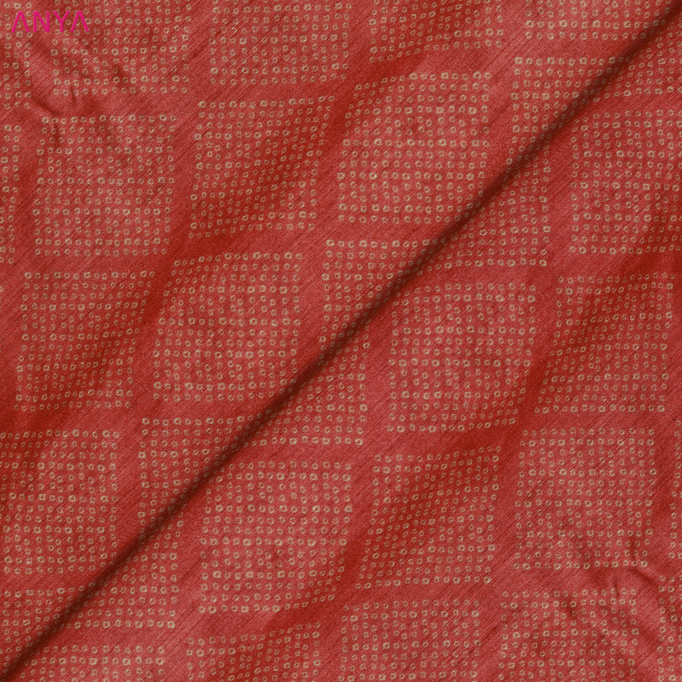 Red Tussar Silk Fabric with Diamond Dots Design