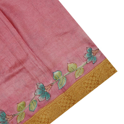 Oil Mustard Tussar Silk Saree with Kantha Work Design