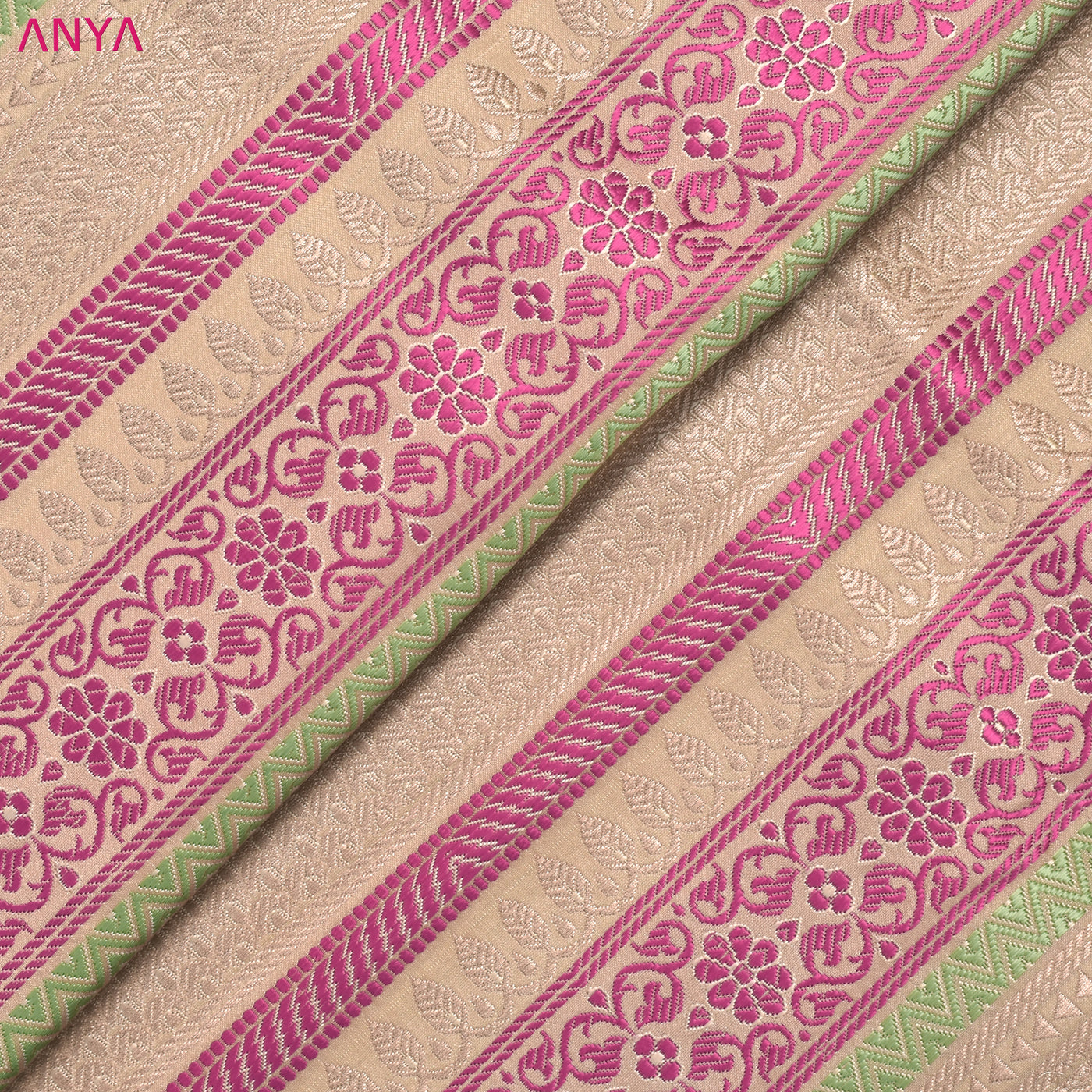 Off White and Multicolor Banarasi Silk Fabric with Zari Stripes Design